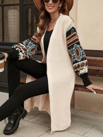 Slit Open Front Long Sleeve Longline Cardigan