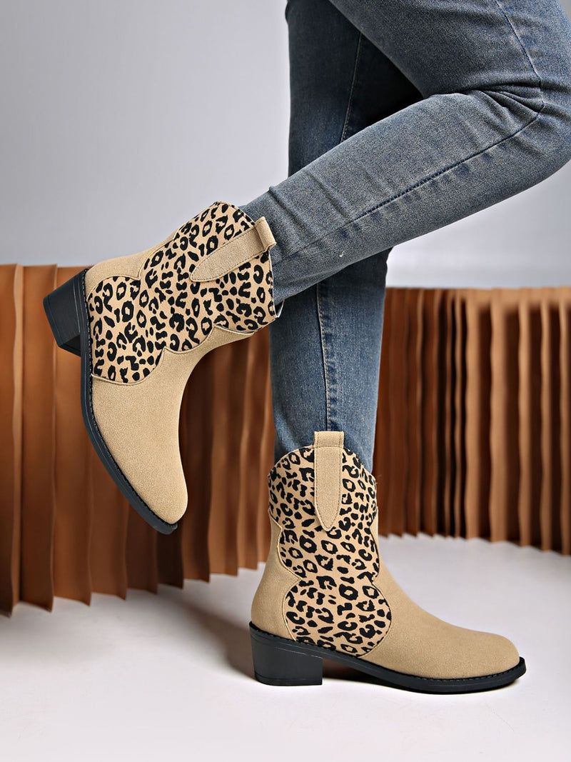 Leopard Suede Block Heel Boots