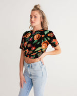 Embroidery Flowers Women's Twist-Front Cropped Tee