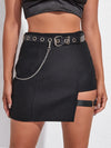 O ring Detail Cut out Chain Belted Asymmetrical Hem Skirt