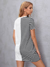 Sequin Lip Stripe Print Tee Dress