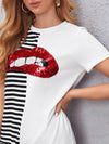 Sequin Lip Stripe Print Tee Dress