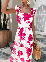 Butterfly Sleeve Ruffle Hem Allover Floral Dress