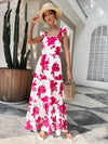 Butterfly Sleeve Ruffle Hem Allover Floral Dress