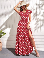 Polka Dot Frill Trim Split Thigh Dress