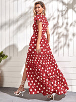 Polka Dot Frill Trim Split Thigh Dress