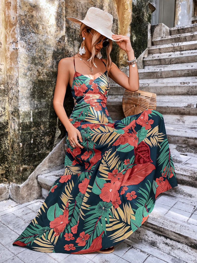 Tropical  Backless Cami Dress