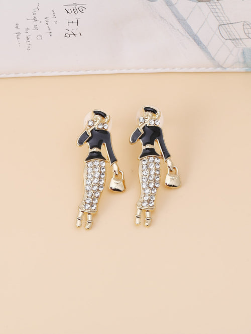 Rhinestone Decor Figure Stud Earrings