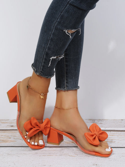 Bow Detail Chunky Heeled Mule Sandals