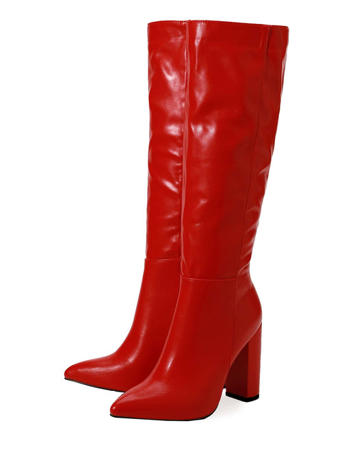 Point Toe Zipper Side Chunky Heeled Classic Boots