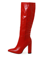 Point Toe Zipper Side Chunky Heeled Classic Boots