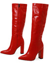 Point Toe Zipper Side Chunky Heeled Classic Boots