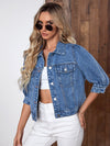 Washed Flap Pocket Puff Sleeve Denim Jacket