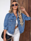 Washed Flap Pocket Puff Sleeve Denim Jacket