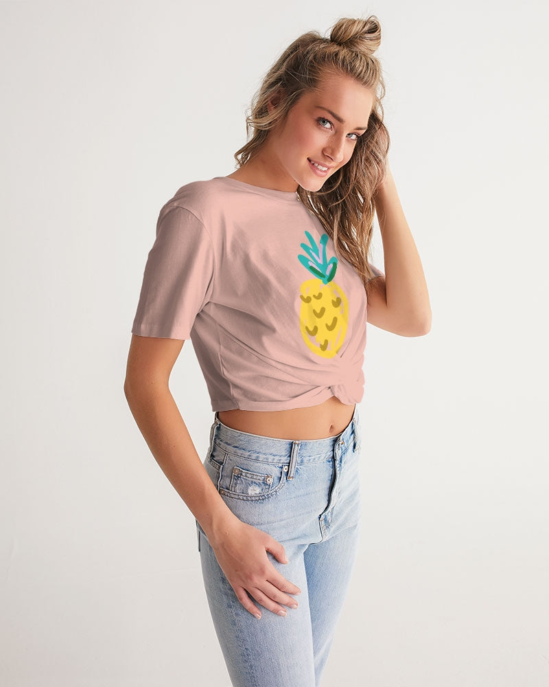 POP elements on pink Women's Twist-Front Cropped Tee