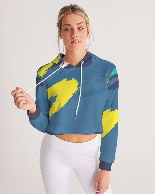 Abstract Blue Women's Cropped Hoodie