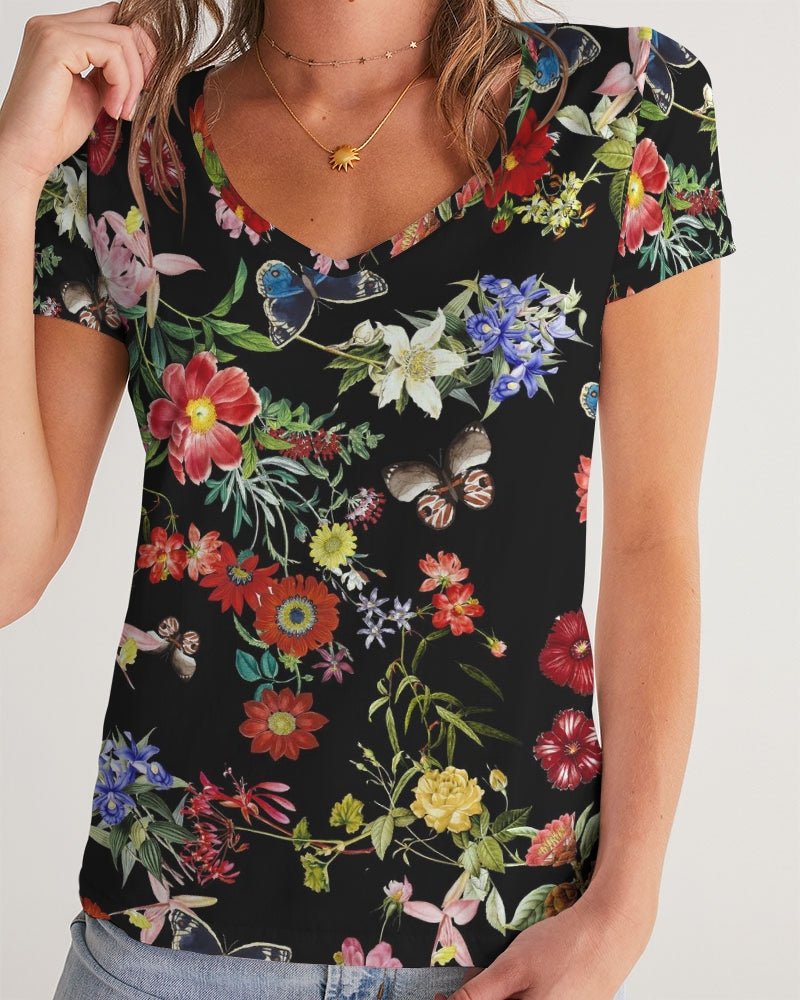 Floral Butterfly V-Neck Tee