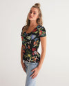 Floral Butterfly V-Neck Tee