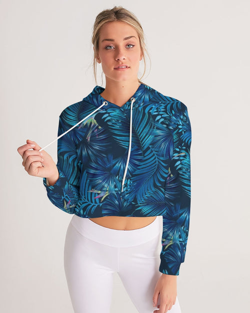 Floral  blue  Cropped Hoodie