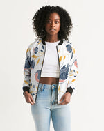 Floral Birds White Bomber Jacket