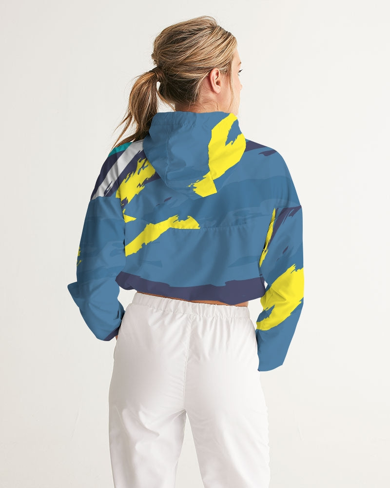 Abstract Blue Women's Cropped Windbreaker