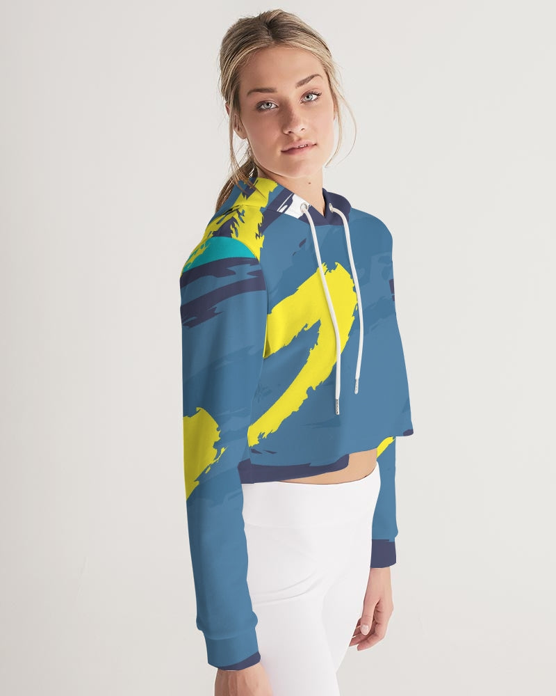 Abstract Blue Women's Cropped Hoodie