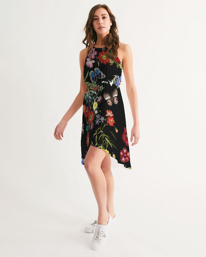 Floral Butterfly Low Halter Dress