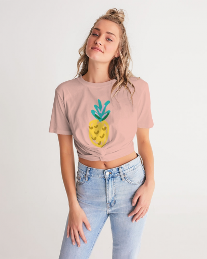 POP elements on pink Women's Twist-Front Cropped Tee