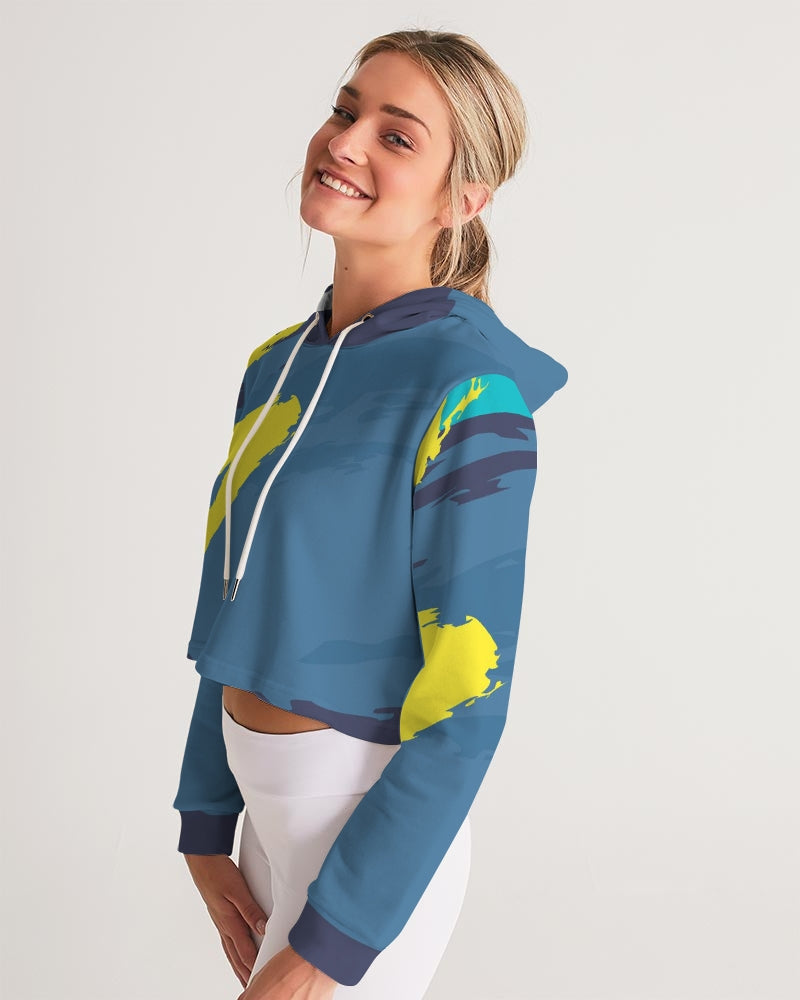 Abstract Blue Women's Cropped Hoodie