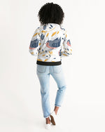 Floral Birds White Bomber Jacket