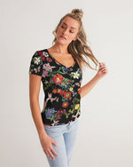 Floral Butterfly V-Neck Tee