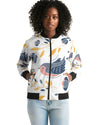 Floral Birds White Bomber Jacket