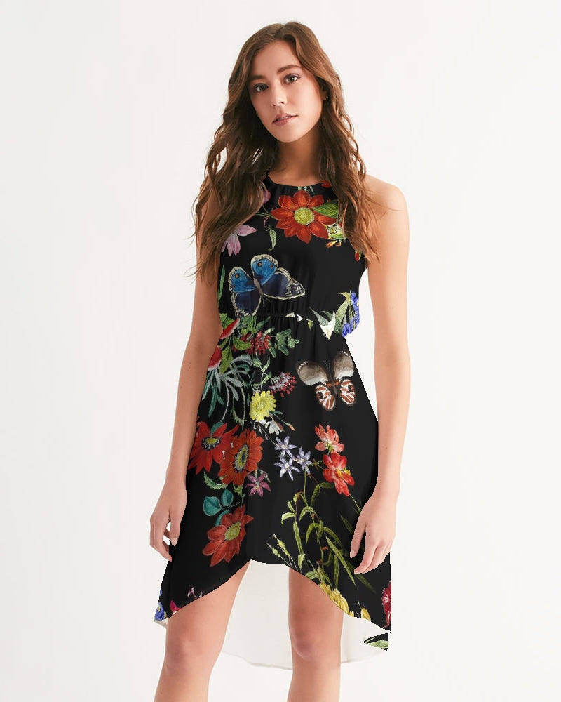 Floral Butterfly Low Halter Dress