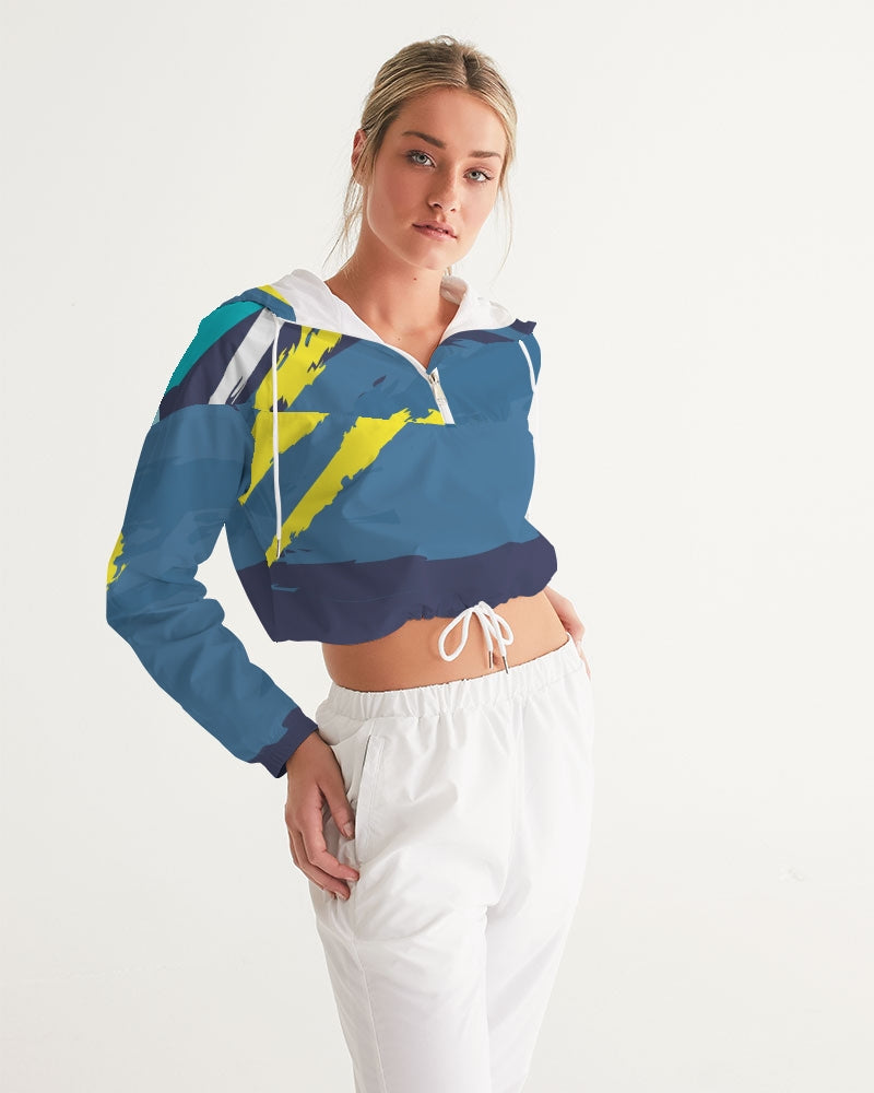 Abstract Blue Women's Cropped Windbreaker