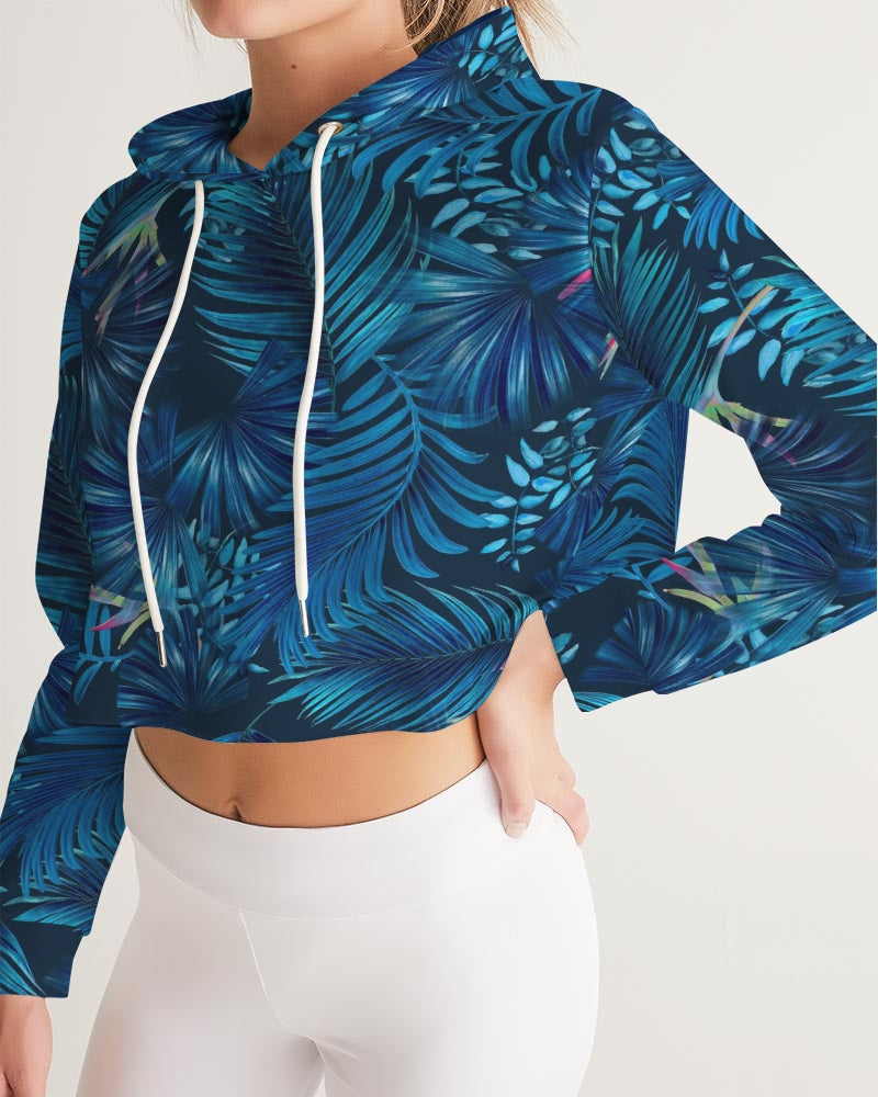 Floral  blue  Cropped Hoodie