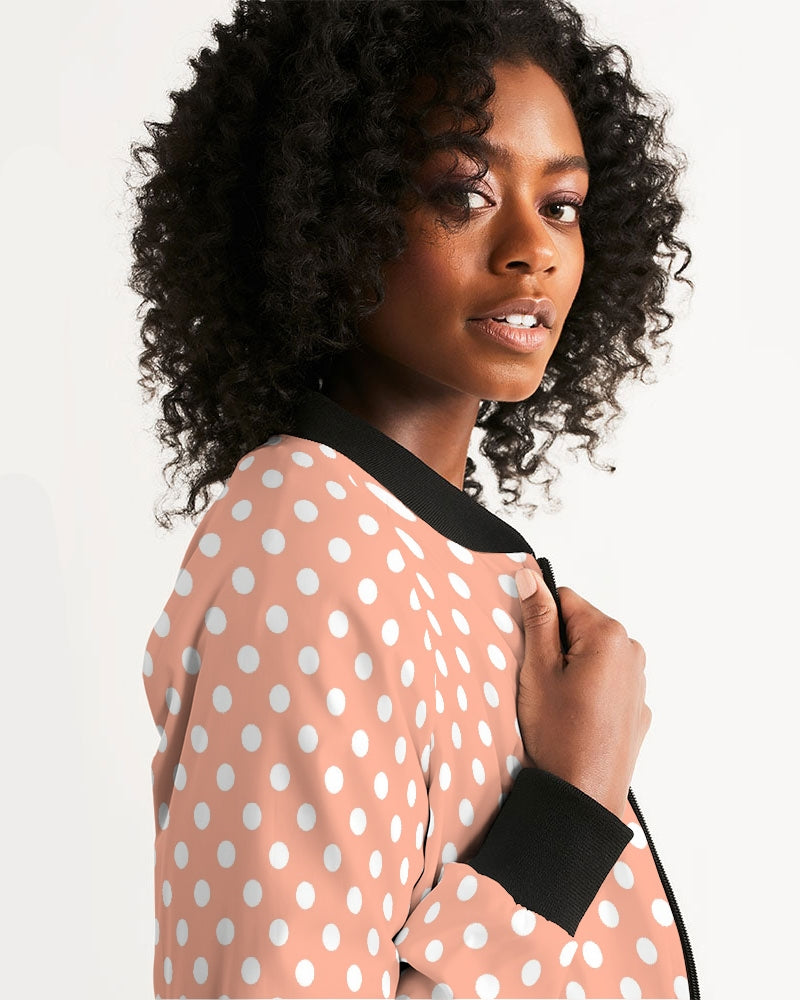 Retro Peach Polka Dot  Bomber Jacket