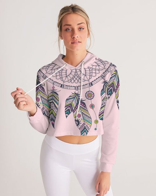 Abstract Soft Pink Women's Cropped Hoodie